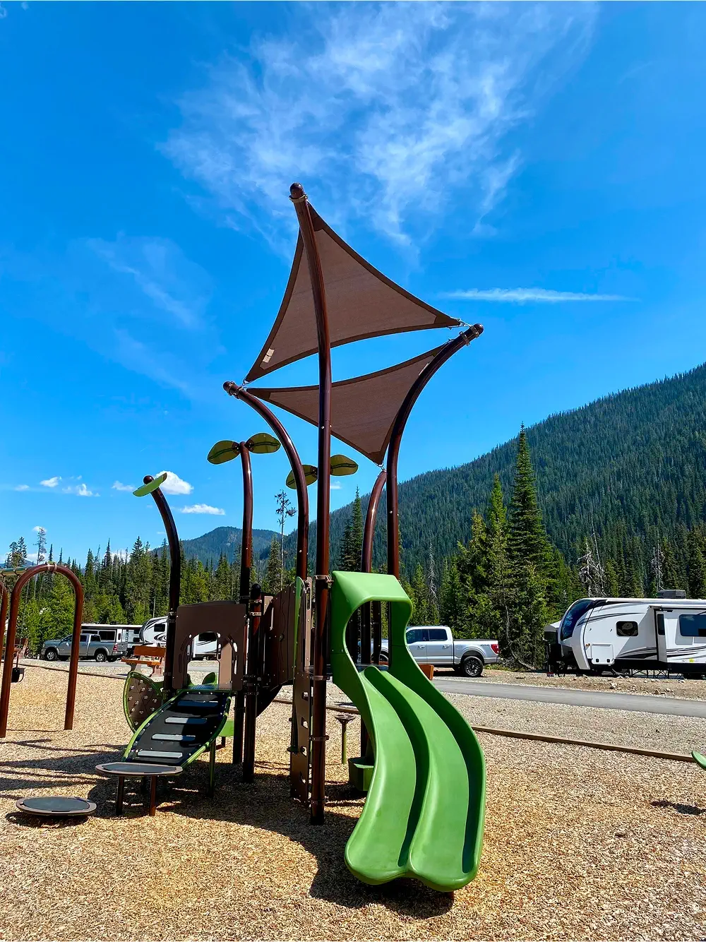 Playground at Skyview RV Campground, 4-season camping at Manning Park.