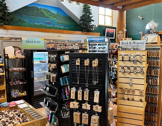 Souvenirs and keepsakes displayed at Manning Park Resort’s Country Store.